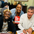 Carol Ofori at a book launch in Durban with two authors