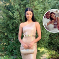 Tamaryn Green wearing a gold dress